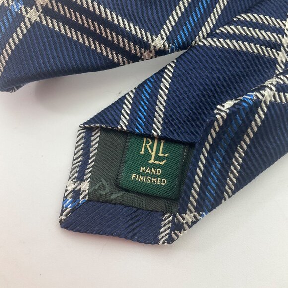 Lauren Ralph Lauren Blue Plaid Silk Tie Made In USA Classic Old Money Preppy - Picture 2 of 7